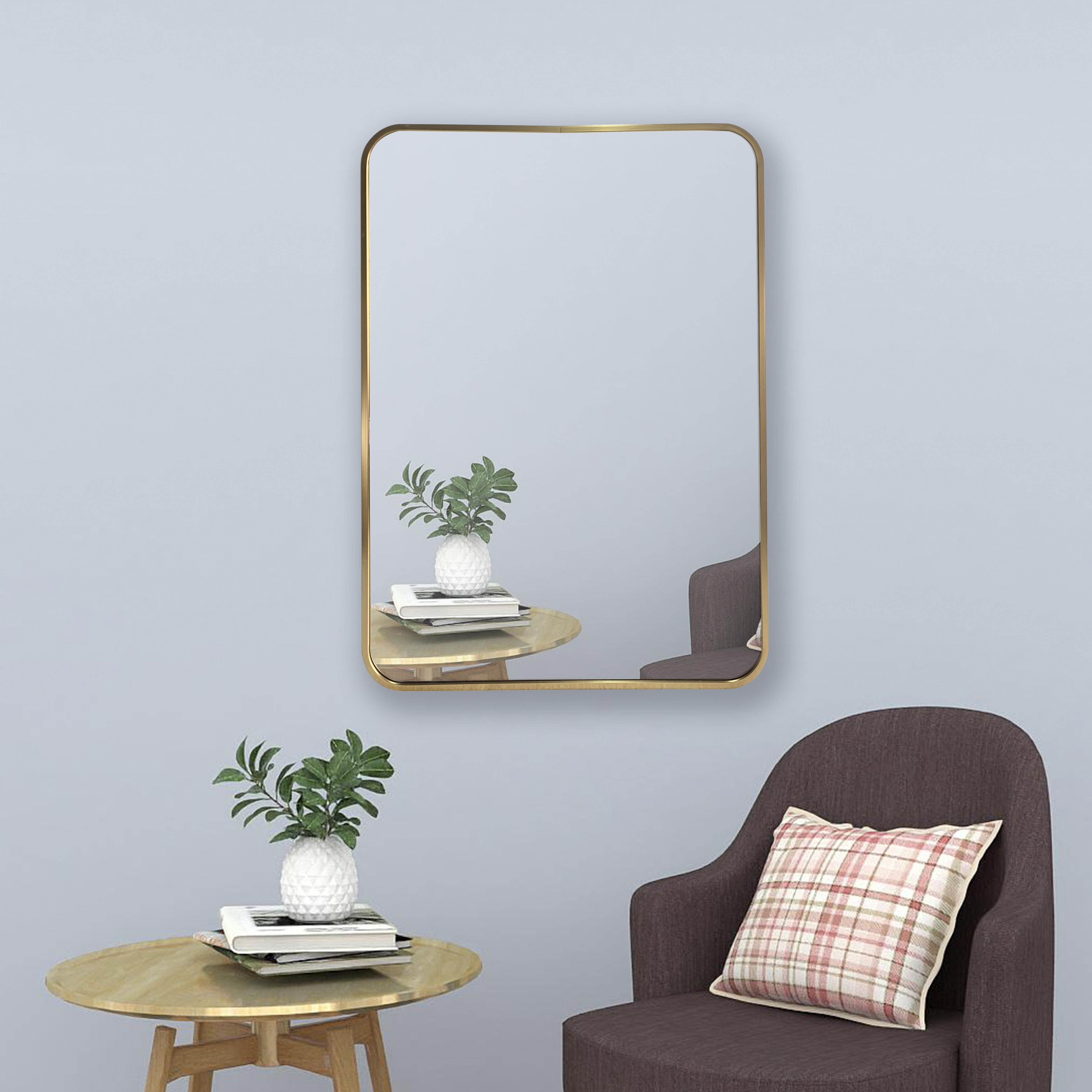 rounded rectangle metal framed mirror